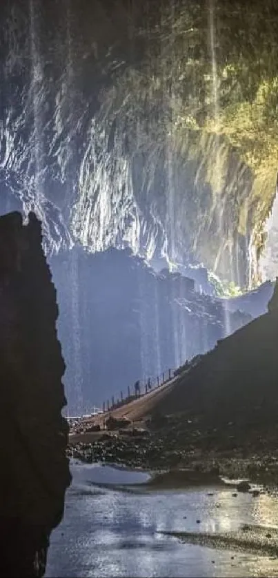 Breathtaking cave wallpaper with stunning natural lighting and rock formations.