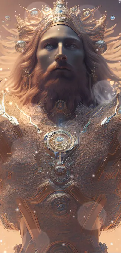 Mystical celestial figure with glowing armor and cosmic elements