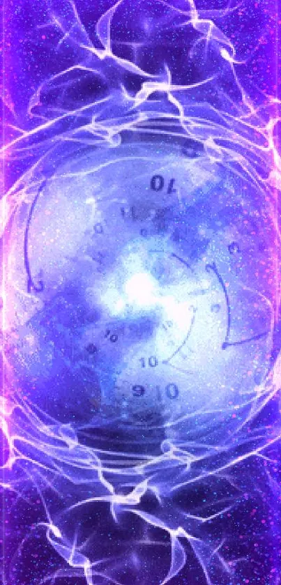 Abstract clock with electric energy in blue theme.