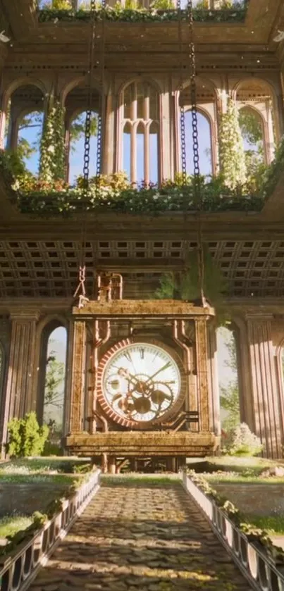 Enchanting clock tower within verdant garden