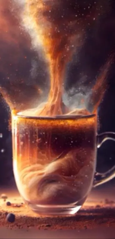 Mystical splash of coffee creating art in a cup.