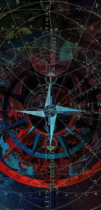 Mystical compass and celestial design wallpaper for phones.