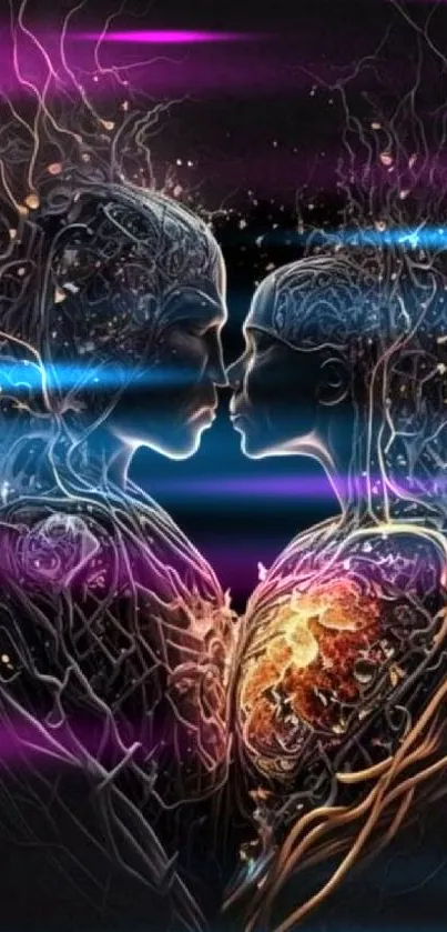 Mystical digital artwork showing two interconnected figures.