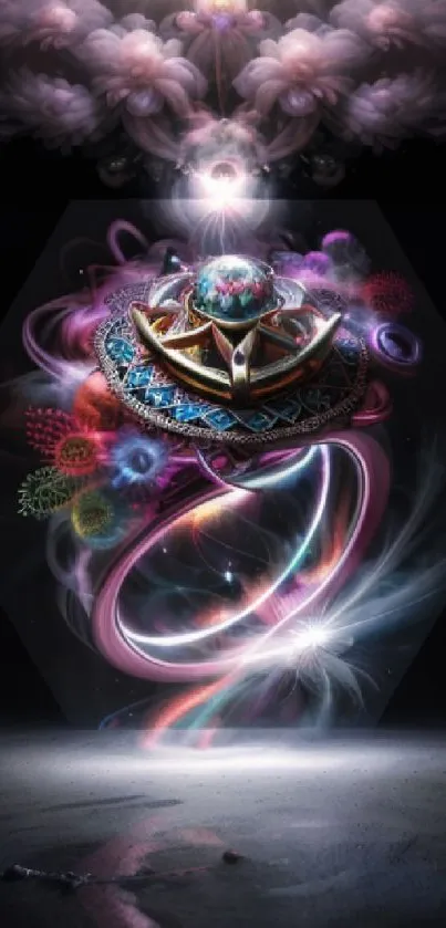 Mystical cosmic art with vibrant colors and intricate patterns.