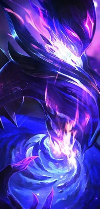 Mystical cosmic figure with purple hues in a vibrant mobile wallpaper.