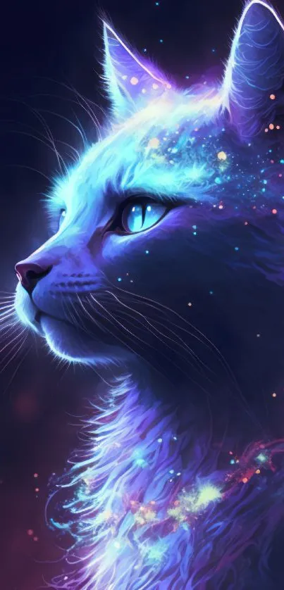 Mystical cosmic cat with vibrant glowing aura.