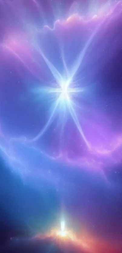 Vibrant cosmic energy with purple and blue hues in this mystical phone wallpaper.