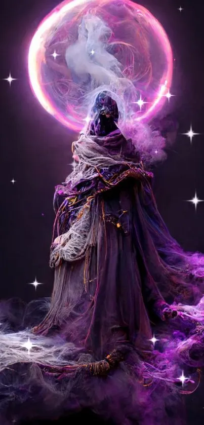 Mystical cosmic figure with vibrant mist.