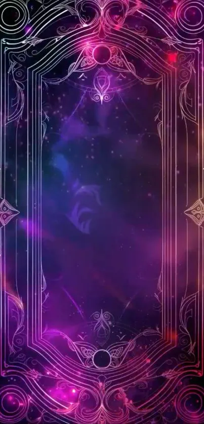 Mystical cosmic frame with purple and pink hues.