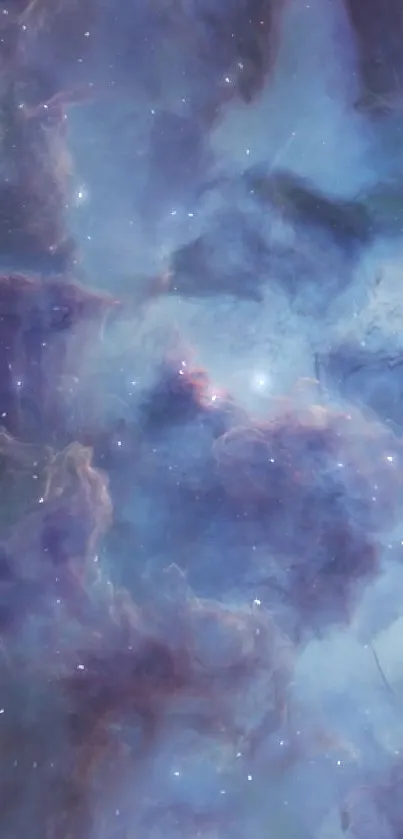 Mystical blue and purple cosmic nebula wallpaper for mobile.