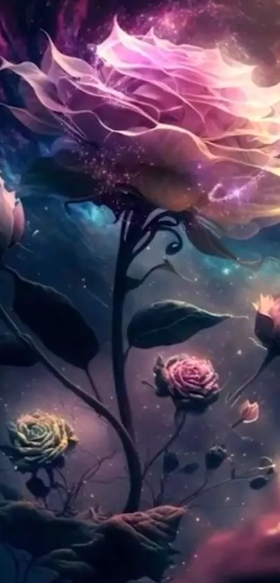 Mystical cosmic rose wallpaper with vibrant colors.