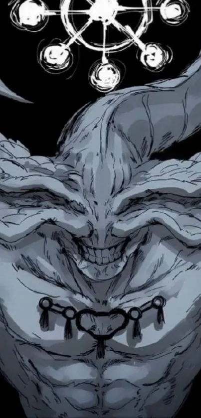 Anime mystical creature with horns on a gray background.