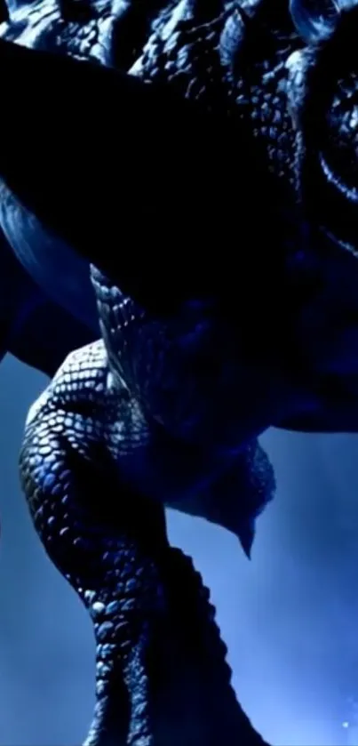 Mystical creature in dark fantasy setting with blue tones.