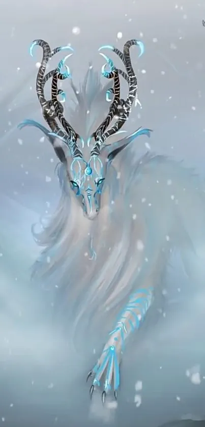 Mystical creature in a snowy landscape wallpaper.