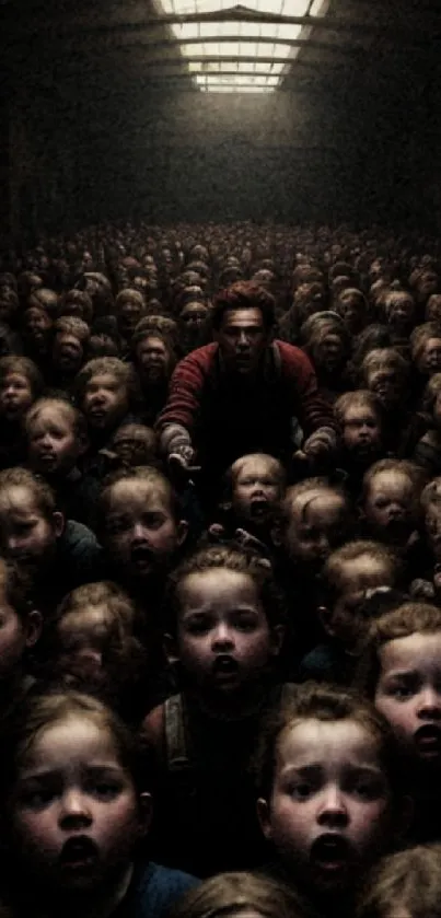 A mystical crowd in a dark, atmospheric setting, perfect for a unique mobile background.