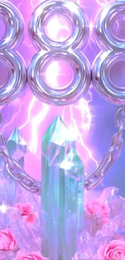 Vibrant mystical wallpaper with crystals, chain, and lightning.