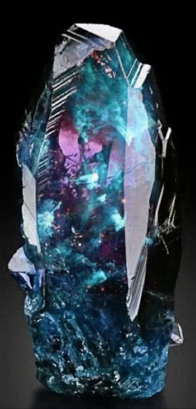 Mystical blue crystal on a dark elegant background.