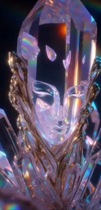 Mystical crystal sculpture with radiant colors in pastel hues.