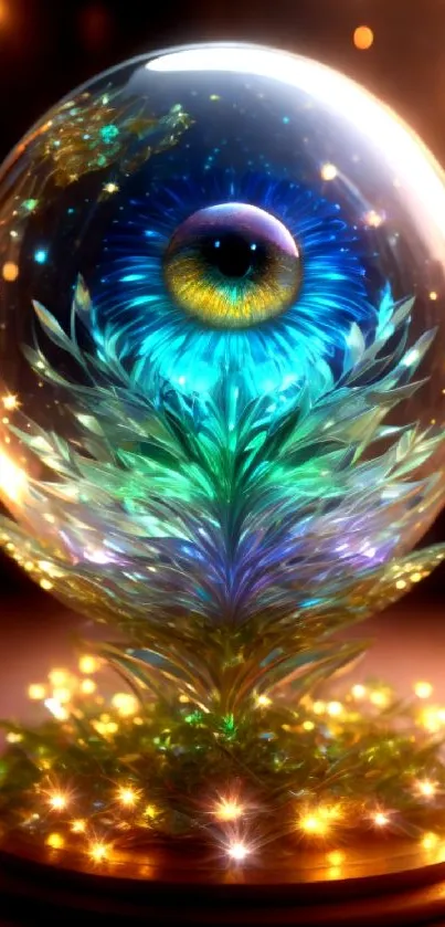 A vibrant, mystical crystal sphere glowing with complex digital art patterns.