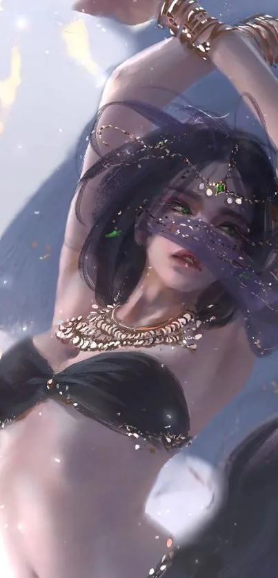 Fantasy art of a mystical dancer with soft purple hues and intricate details.