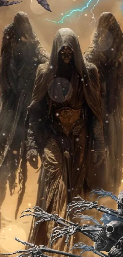 Dark angel walking through mystical fog.