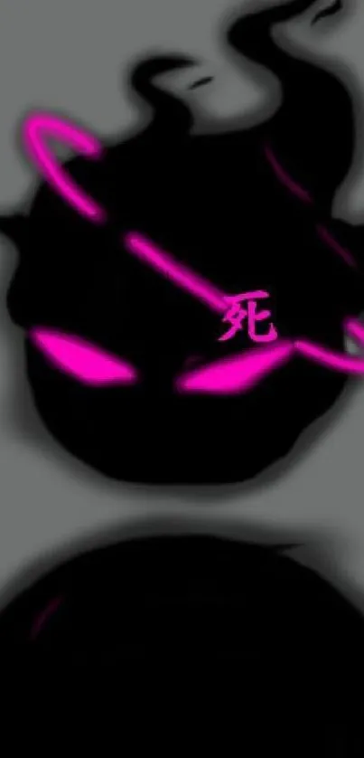 Dark anime wallpaper with pink accents and a shadowy figure.