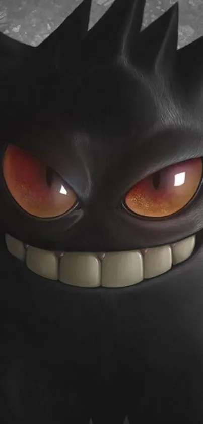 Close-up of a mystical dark creature with striking eyes and a mischievous grin.