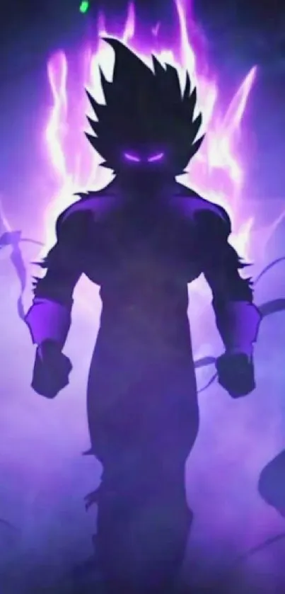 Silhouette of a hero with a mystical purple aura.