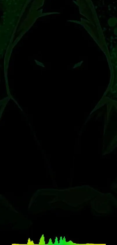 Mystical dark hooded figure with green tones.