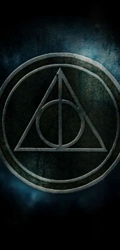 Mystical dark symbol with circle and triangle on phone wallpaper.