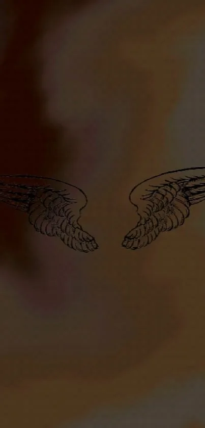 Dark angel wings on a smoky brown background wallpaper.