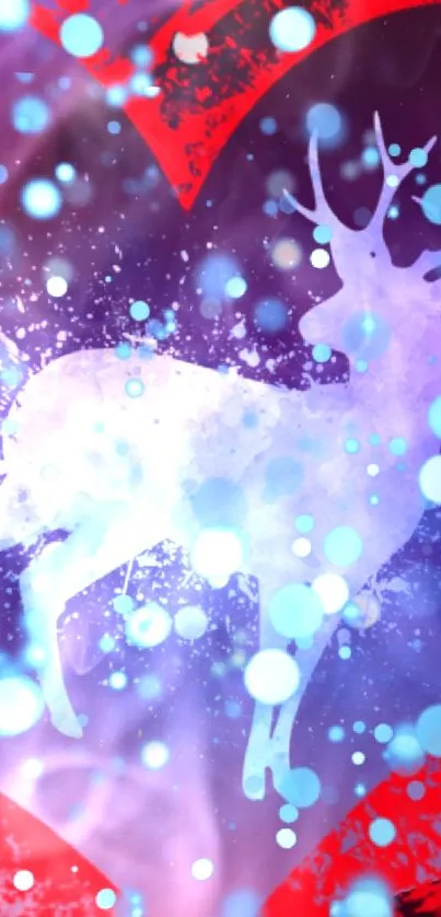 Mystical deer silhouette in vibrant cosmic colors with heart theme.