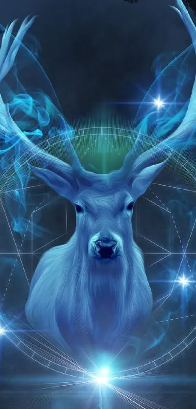 Fantasy wallpaper with mystical deer and blue butterflies.