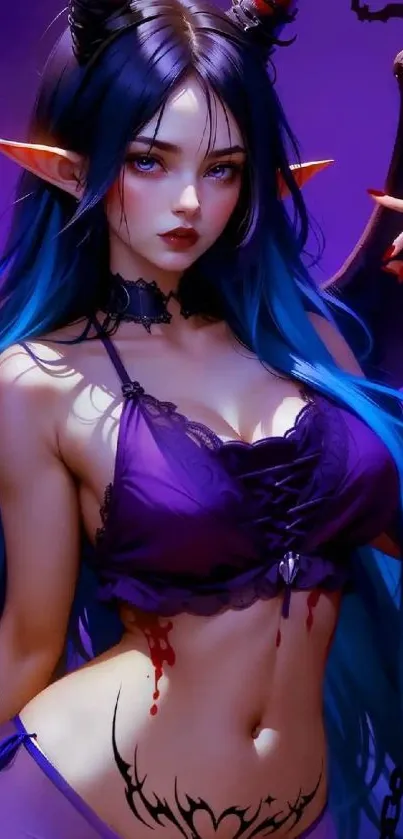Anime demon character with purple theme.