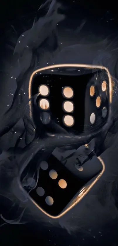 Glowing dice in dark, smoky art design wallpaper.