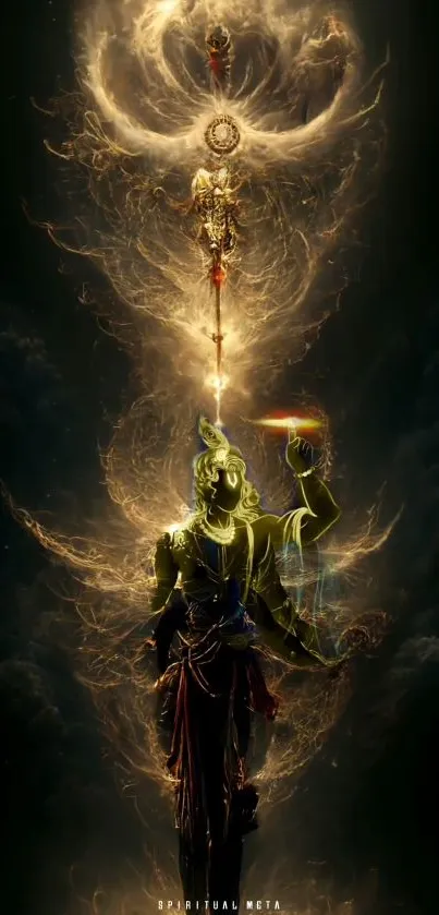 Mystical figure surrounded by ethereal energy on mobile wallpaper.