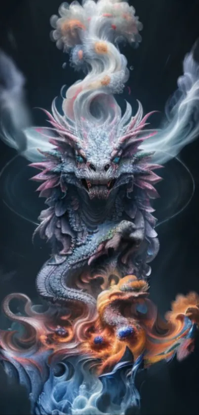 Mystical dragon wallpaper with vibrant colors and ethereal design.