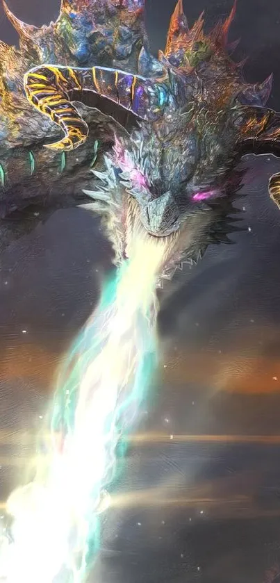 A mystical dragon breathing vibrant magic.