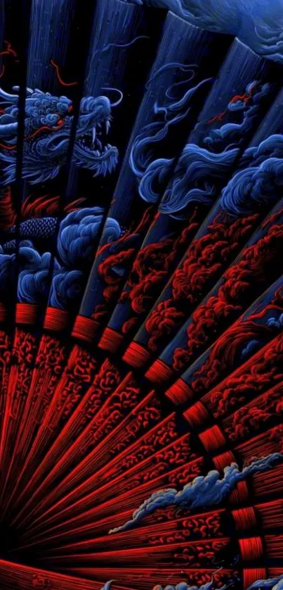 Mystical dragon fan art with red and blue hues.