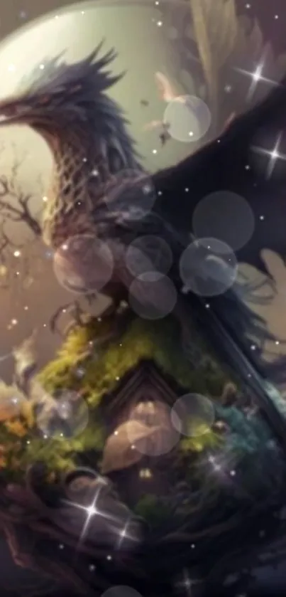 Mystical dragon fantasy art with ethereal elements and soft colors.