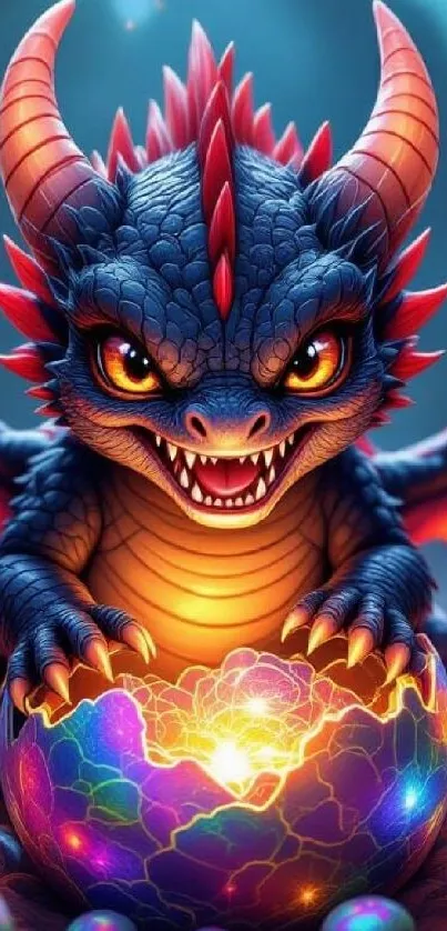 Fantasy dragon with glowing egg art.