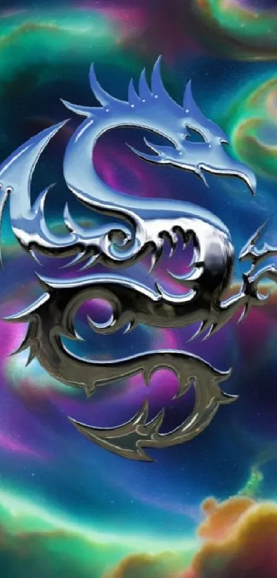 Mystical dragon in a vibrant galaxy scene.