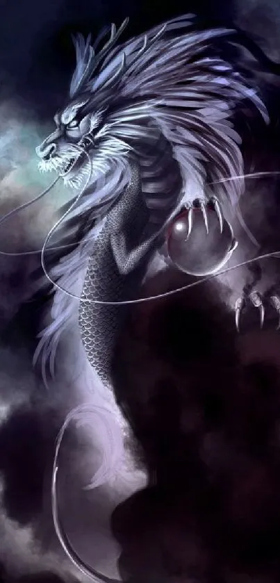 A mystical dragon with a dark purple aura in fantasy art style.