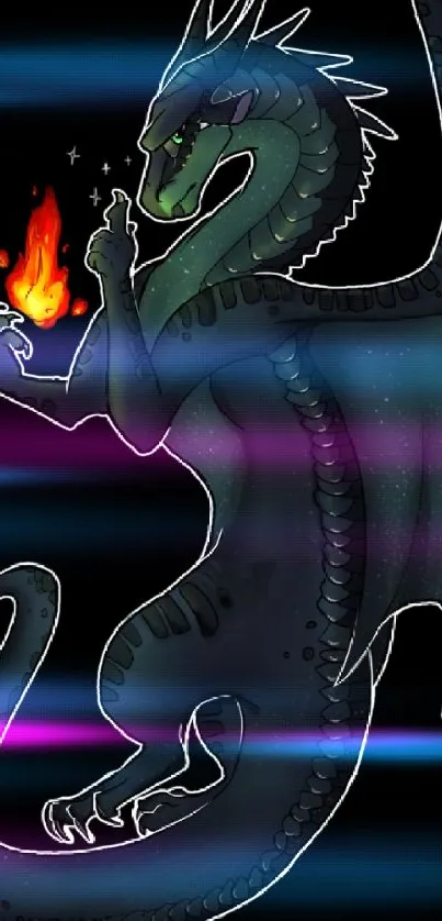 Fantasy dragon with fire breath on a dark background wallpaper.