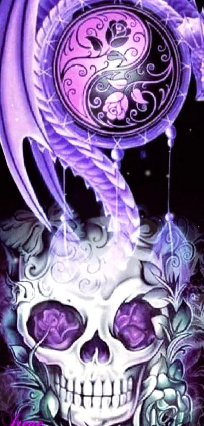 Purple dragon and skull wallpaper with mystical and gothic design.