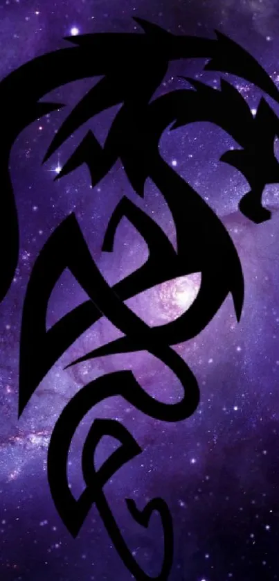 Dragon silhouette on cosmic galaxy background wallpaper.