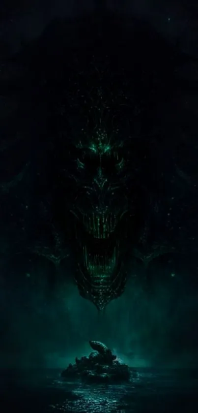 Dark, mystical dragon wallpaper with eerie green tones.