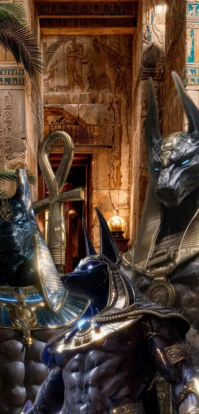 Anubis-like figures in an Egyptian setting
