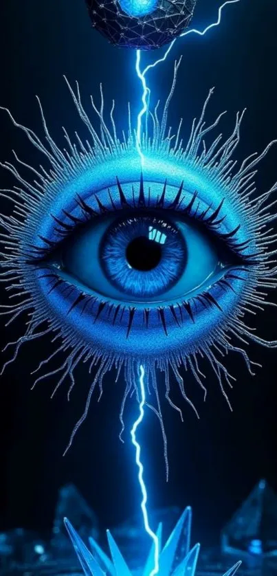 Electric blue eye with lightning art