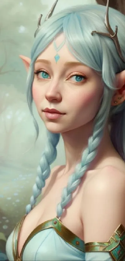 Mystical elf woman in enchanted forest art.